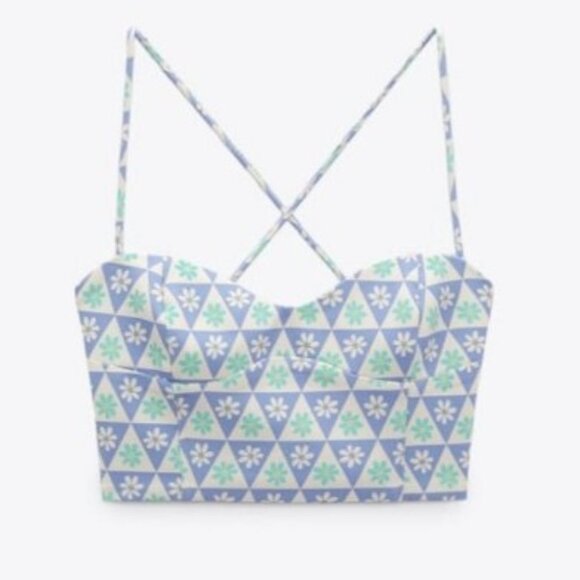 Zara Geometric Daisy Print Crop Top - Picture 1 of 11